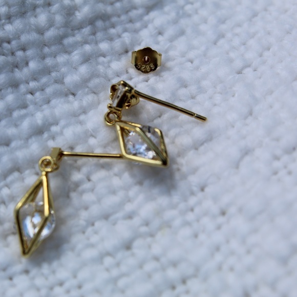 Sterling Silver Diamond Hollow Stud Tassel Earrings - Picture 12 of 13